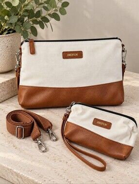 NWOT!! IBEFUN | 2-Piece Beige & Brown Crossbody Bag Set with Wristlet Pouch